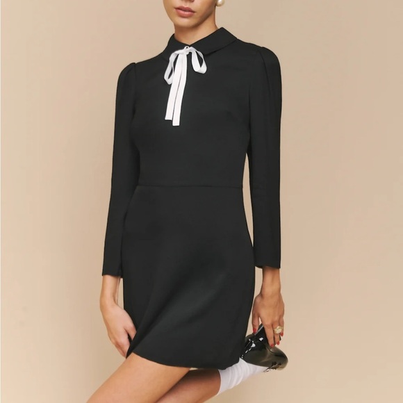 Reformation Rocco Black Long Sleeve Sheath Dress with Peter Pan Collar Size 4 - Picture 1 of 16